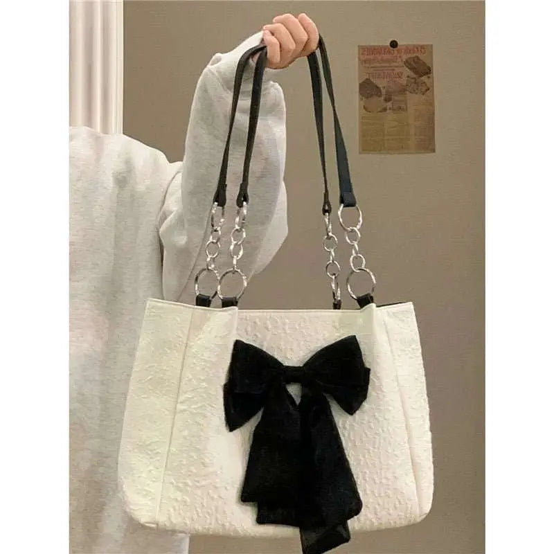 Bow Tote Large Capacity Canvas Shoulder Bag - AMIR BAGS INDIA PRIVATE LIMITED