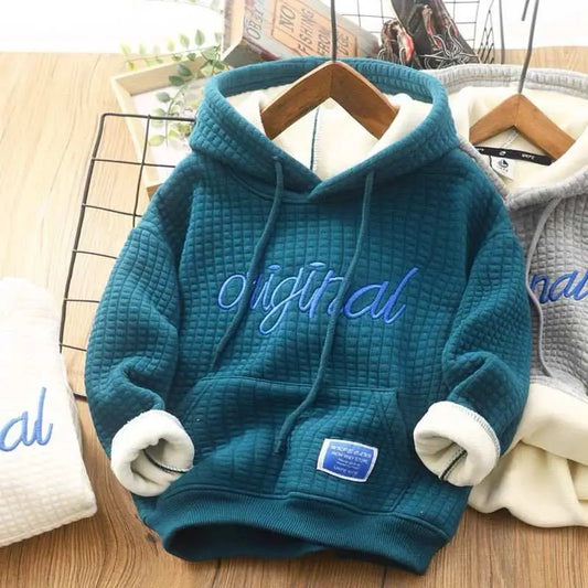 Boys' Plus Fleece Hoodie Cuhk Children's Embroidered Whole Velvet - AMIR BAGS INDIA PRIVATE LIMITED