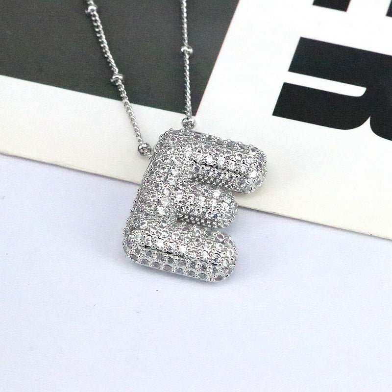 Brass Zircon Bubble Balloon Letter Pendant Necklace For Women - AMIR BAGS INDIA PRIVATE LIMITED