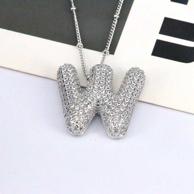 Brass Zircon Bubble Balloon Letter Pendant Necklace For Women - AMIR BAGS INDIA PRIVATE LIMITED