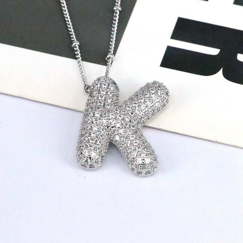 Brass Zircon Bubble Balloon Letter Pendant Necklace For Women - AMIR BAGS INDIA PRIVATE LIMITED
