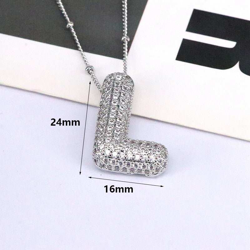 Brass Zircon Bubble Balloon Letter Pendant Necklace For Women - AMIR BAGS INDIA PRIVATE LIMITED