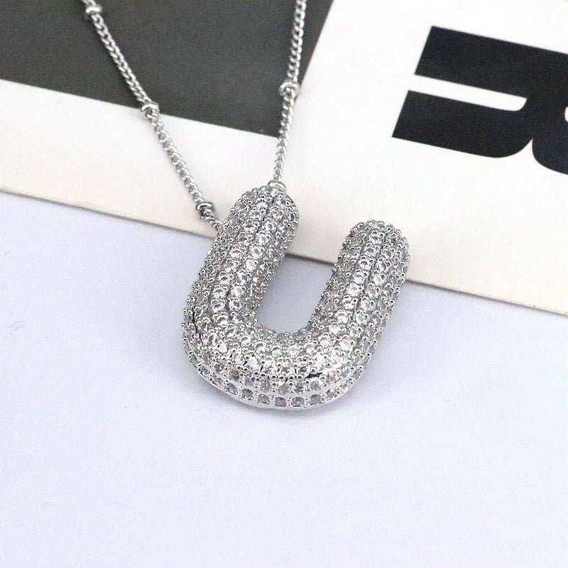 Brass Zircon Bubble Balloon Letter Pendant Necklace For Women - AMIR BAGS INDIA PRIVATE LIMITED