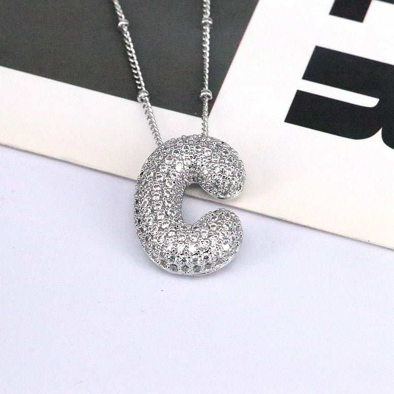 Brass Zircon Bubble Balloon Letter Pendant Necklace For Women - AMIR BAGS INDIA PRIVATE LIMITED