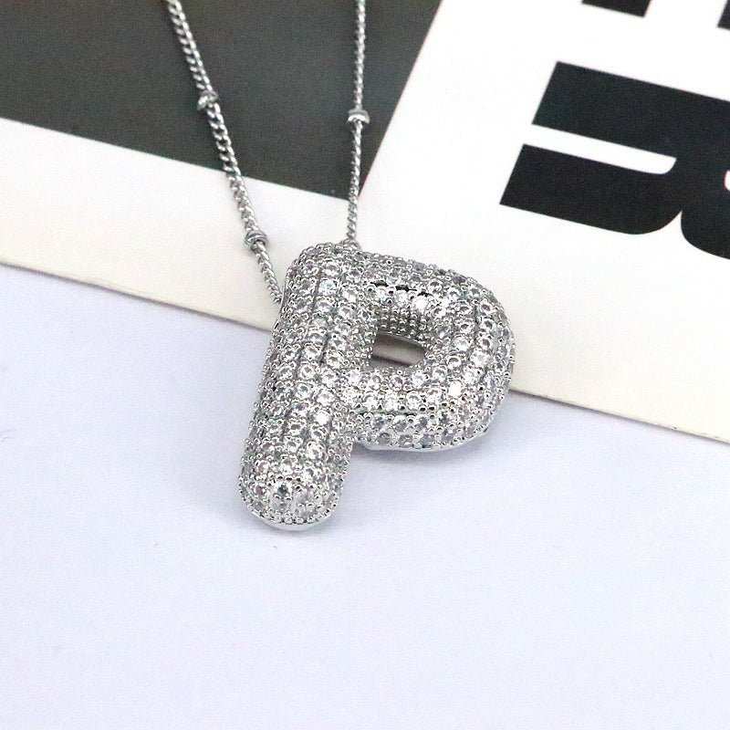 Brass Zircon Bubble Balloon Letter Pendant Necklace For Women - AMIR BAGS INDIA PRIVATE LIMITED