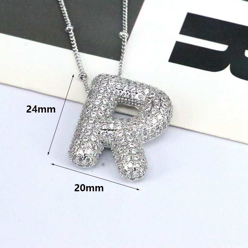 Brass Zircon Bubble Balloon Letter Pendant Necklace For Women - AMIR BAGS INDIA PRIVATE LIMITED