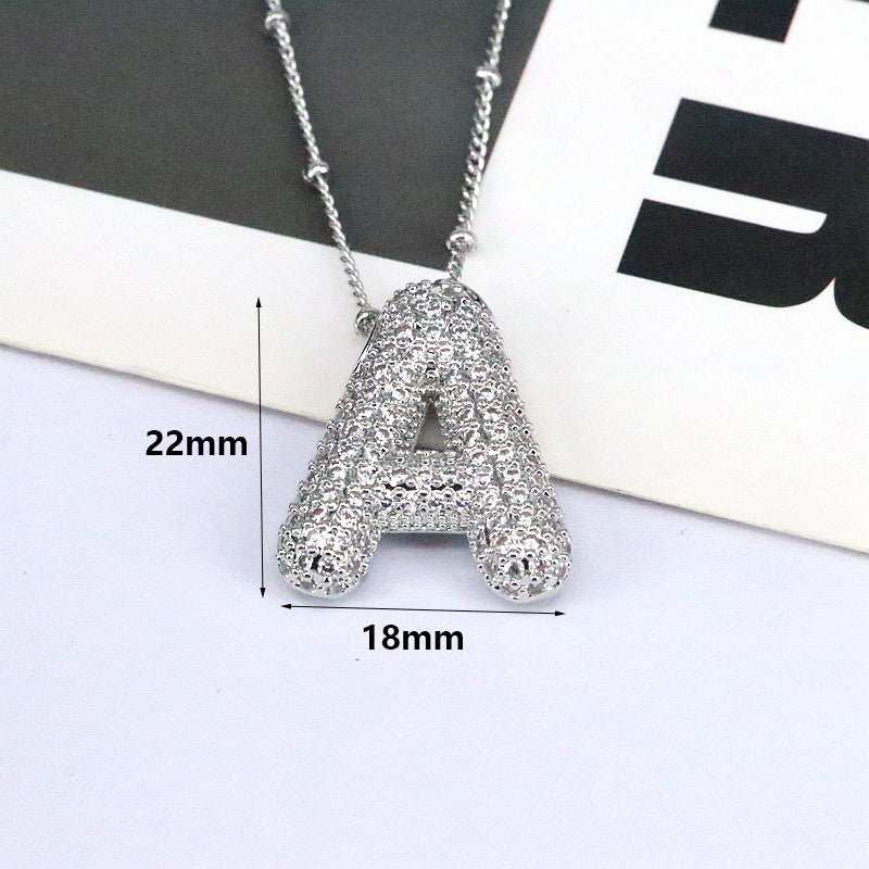 Brass Zircon Bubble Balloon Letter Pendant Necklace For Women - AMIR BAGS INDIA PRIVATE LIMITED