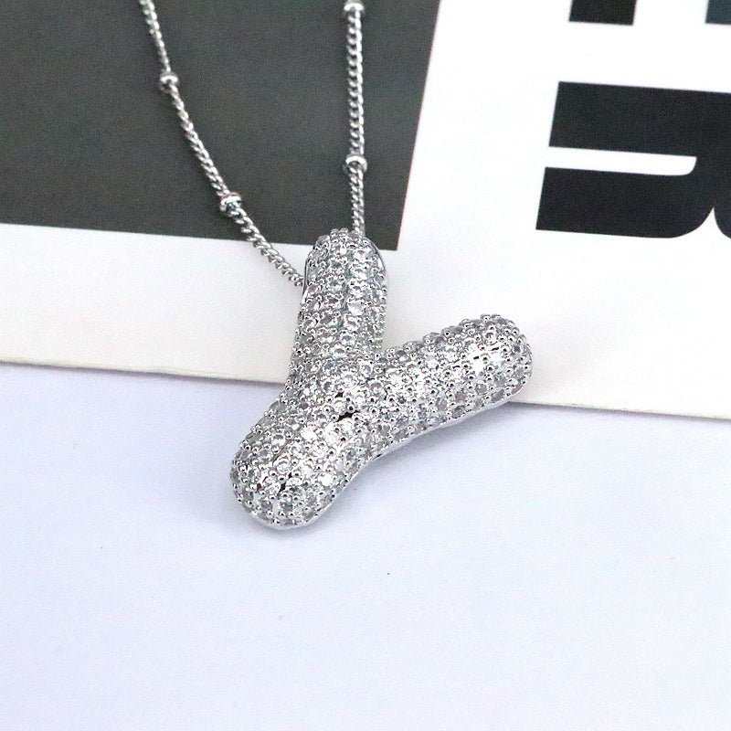 Brass Zircon Bubble Balloon Letter Pendant Necklace For Women - AMIR BAGS INDIA PRIVATE LIMITED