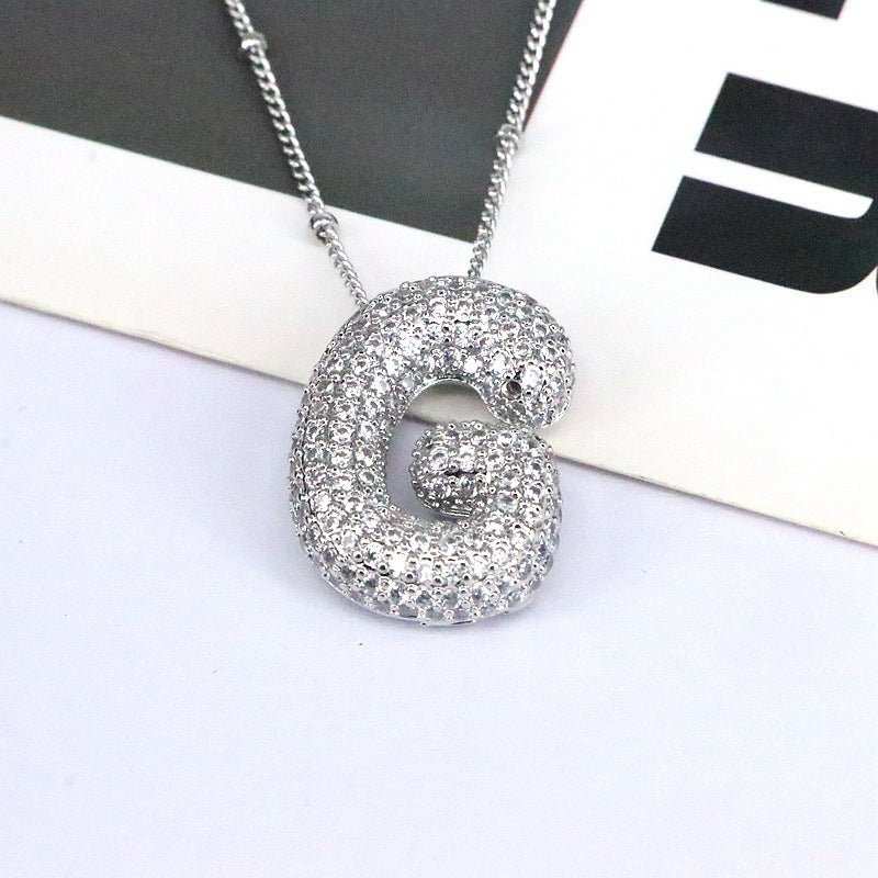 Brass Zircon Bubble Balloon Letter Pendant Necklace For Women - AMIR BAGS INDIA PRIVATE LIMITED