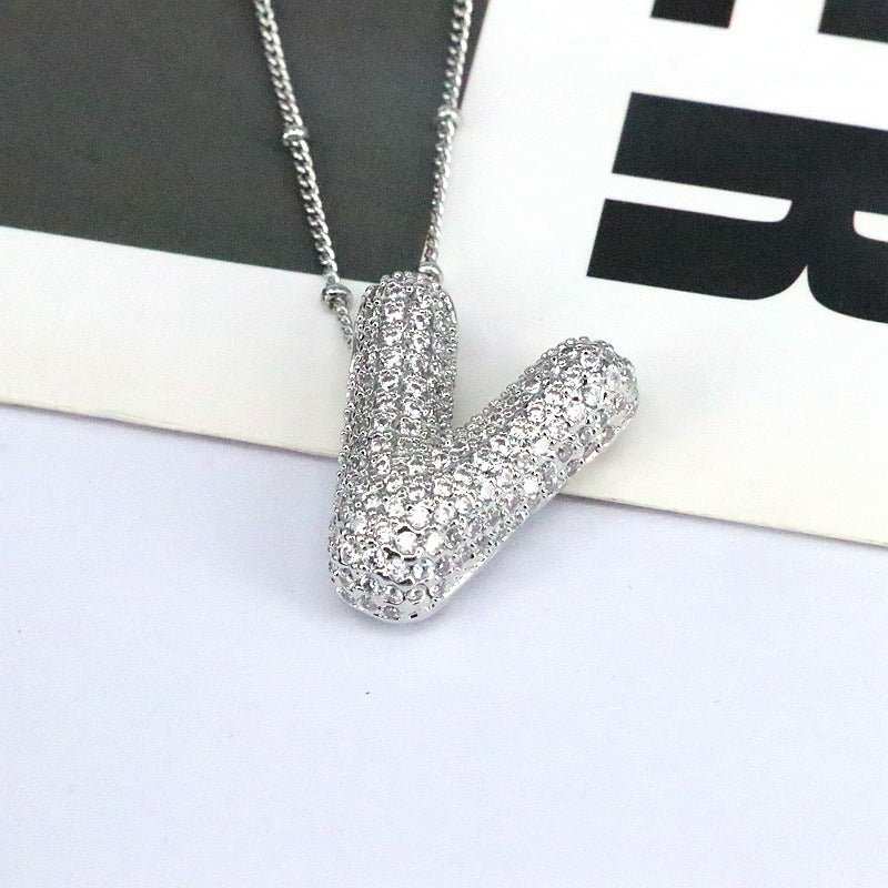 Brass Zircon Bubble Balloon Letter Pendant Necklace For Women - AMIR BAGS INDIA PRIVATE LIMITED