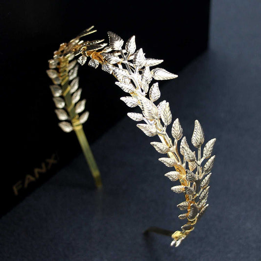 Bridal Golden Leaf Headband Alloy Crown Hair Accessories - AMIR BAGS INDIA PRIVATE LIMITED