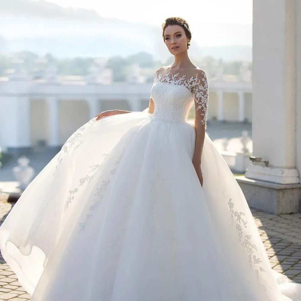 Bridal Mesh Long Sleeve Embroidered Wedding Dress - AMIR BAGS INDIA PRIVATE LIMITED