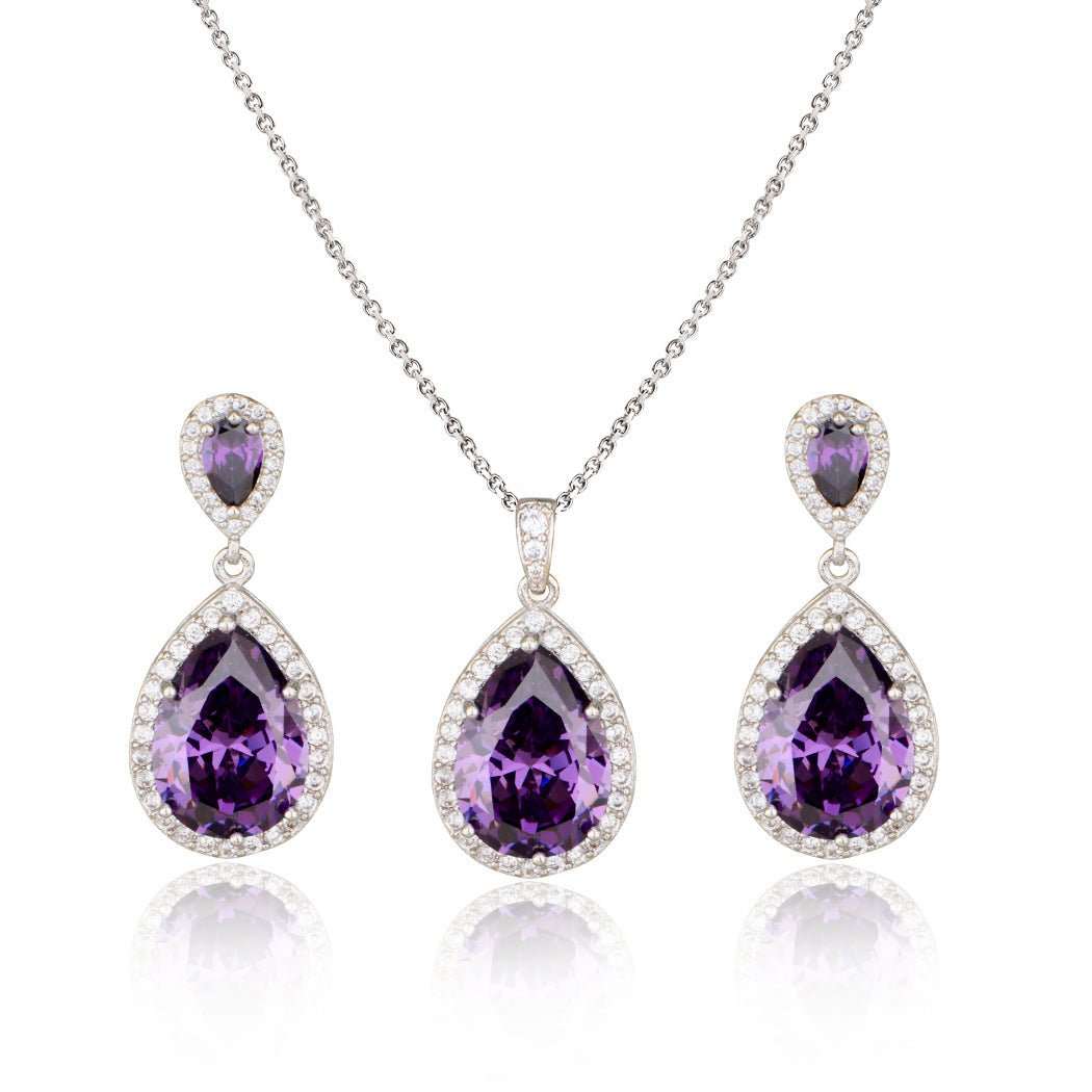 Bright Big Zircon Water Drops Necklace Eardrops Suit Bride Wedding Jewelry Simple Graceful - AMIR BAGS INDIA PRIVATE LIMITED