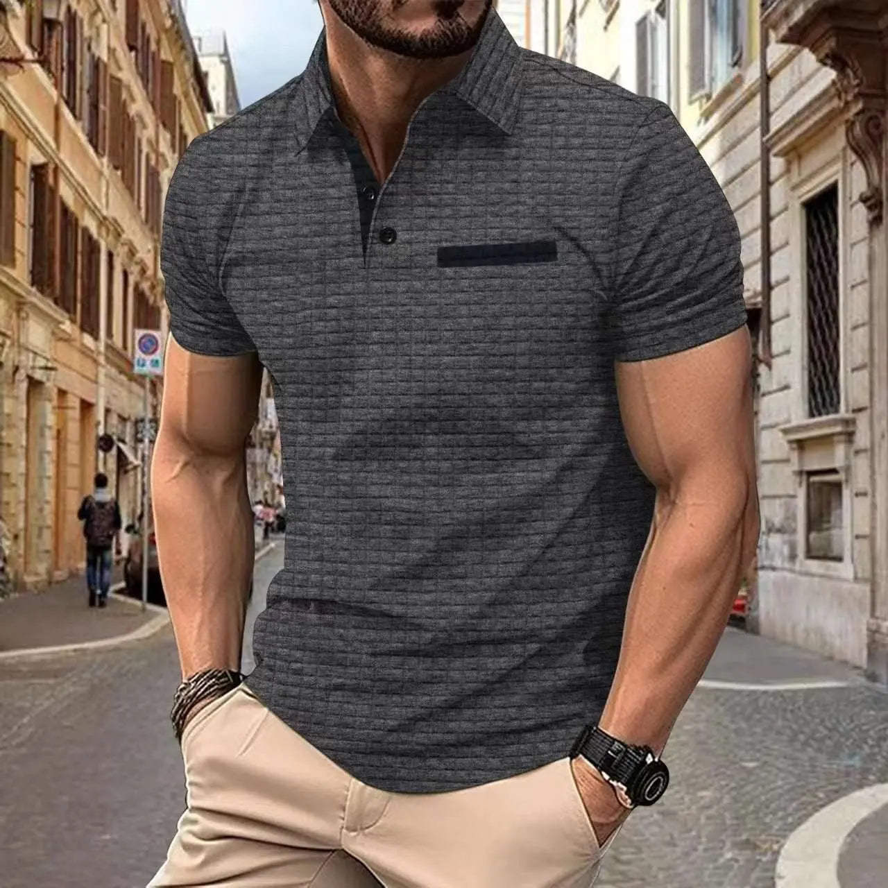 Button Jacquard Plaid Men's Sports Polo Shirt MenProduct information:Pattern: PlaidColor: black, light gray, orange, navy blue, dark gray, whiteDetails of clothing style: SlitSize: S,M,L,XL,XXL,XXXLVersion: LooseApDropshipmanAMIR BAGS INDIA PRIVATE LIMITEDnull