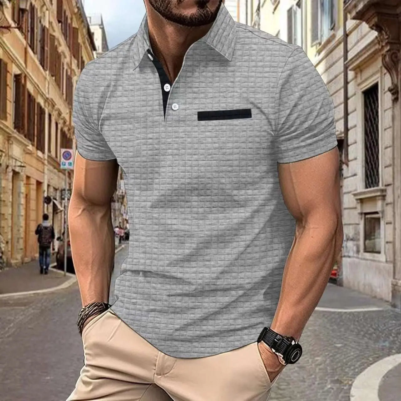 Button Jacquard Plaid Men's Sports Polo Shirt MenProduct information:Pattern: PlaidColor: black, light gray, orange, navy blue, dark gray, whiteDetails of clothing style: SlitSize: S,M,L,XL,XXL,XXXLVersion: LooseApDropshipmanAMIR BAGS INDIA PRIVATE LIMITEDnull