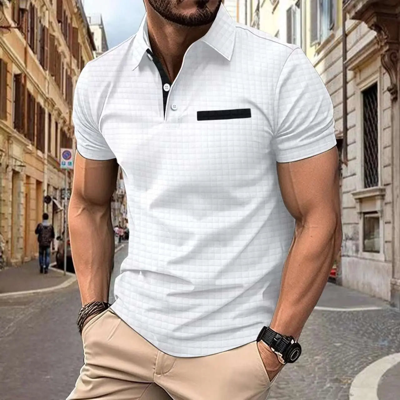 Button Jacquard Plaid Men's Sports Polo Shirt MenProduct information:Pattern: PlaidColor: black, light gray, orange, navy blue, dark gray, whiteDetails of clothing style: SlitSize: S,M,L,XL,XXL,XXXLVersion: LooseApDropshipmanAMIR BAGS INDIA PRIVATE LIMITEDnull