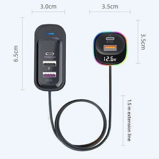Car Charger Super Fast Charge Multi-functionProduct information:Color: Black Packing size: 10*4.5 * 13.7cm Power supply: Vehicle-mounted direct Plug Power supply Material: PlasticPacking list: Car charger X1PrDropshipmanAMIR BAGS INDIA PRIVATE LIMITEDnull