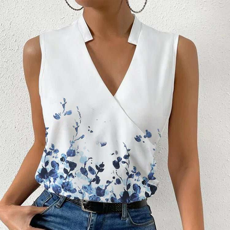 Casual Printed Tops Summer V - neck Sleeveless T-shirt Womens Clothing - AMIR BAGS INDIA PRIVATE LIMITED