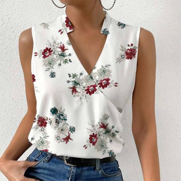 Casual Printed Tops Summer V - neck Sleeveless T-shirt Womens Clothing - AMIR BAGS INDIA PRIVATE LIMITED