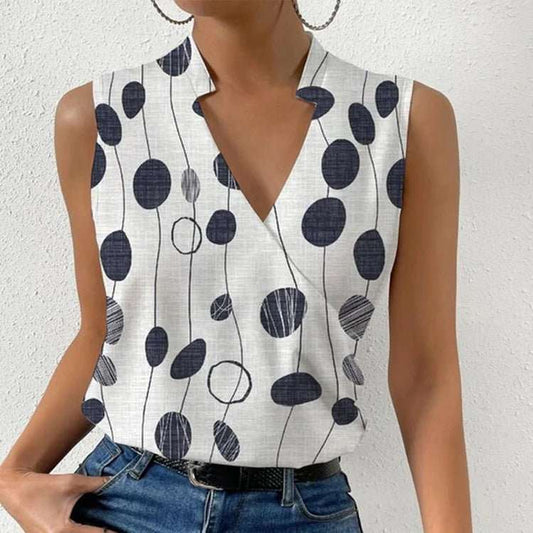 Casual Printed Tops Summer V - neck Sleeveless T-shirt Womens Clothing - AMIR BAGS INDIA PRIVATE LIMITED