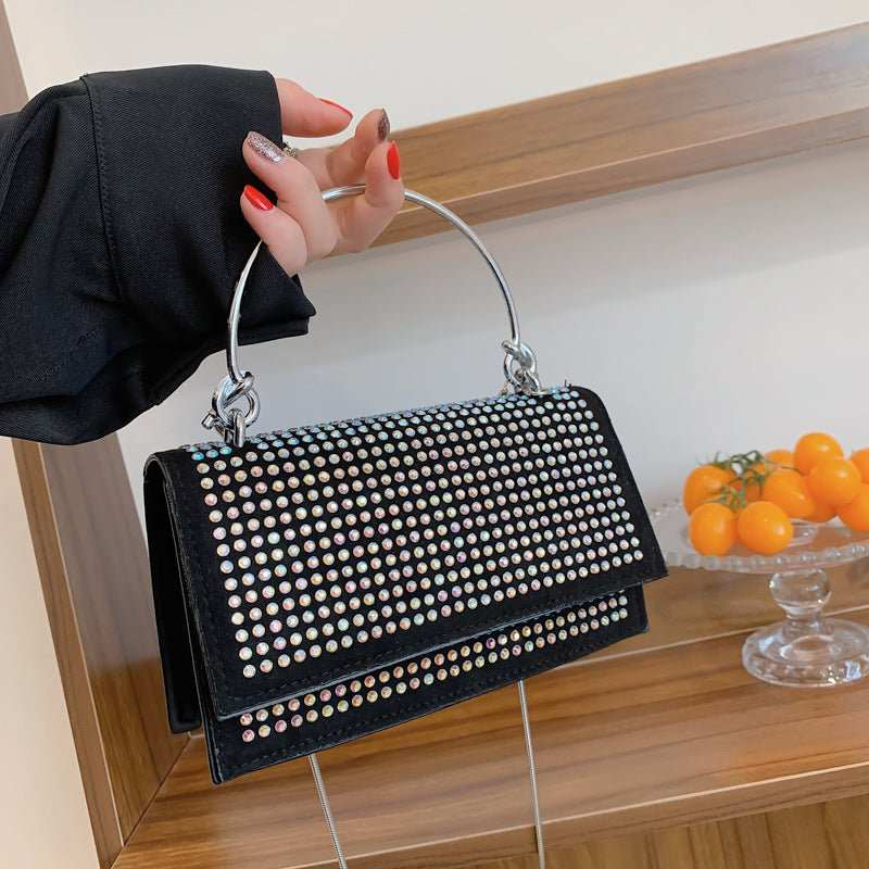 Chain Crossbody Bag Women Handbag Glitter Crystals Plain Daily Silver Black Shoulder Bag - AMIR BAGS INDIA PRIVATE LIMITED