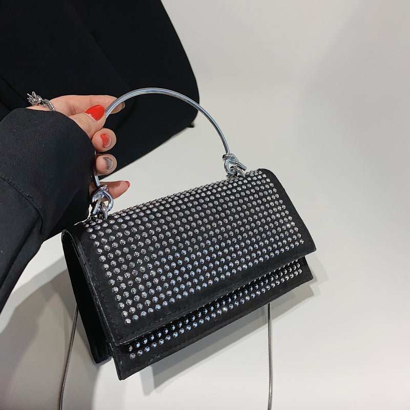 Chain Crossbody Bag Women Handbag Glitter Crystals Plain Daily Silver Black Shoulder Bag - AMIR BAGS INDIA PRIVATE LIMITED