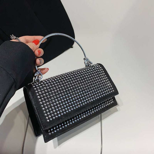 Chain Crossbody Bag Women Handbag Glitter Crystals Plain Daily Silver Black Shoulder Bag - AMIR BAGS INDIA PRIVATE LIMITED