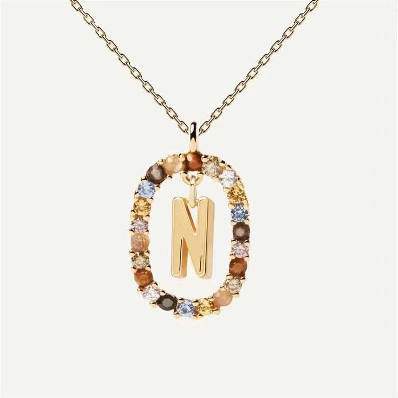 Colored Rhinestone Necklace 26 Alphabet Necklace 18K Fashion Jewelry - AMIR BAGS INDIA PRIVATE LIMITED