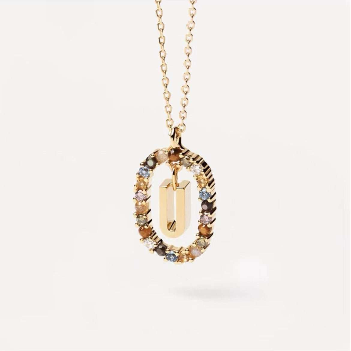 Colored Rhinestone Necklace 26 Alphabet Necklace 18K Fashion Jewelry - AMIR BAGS INDIA PRIVATE LIMITED