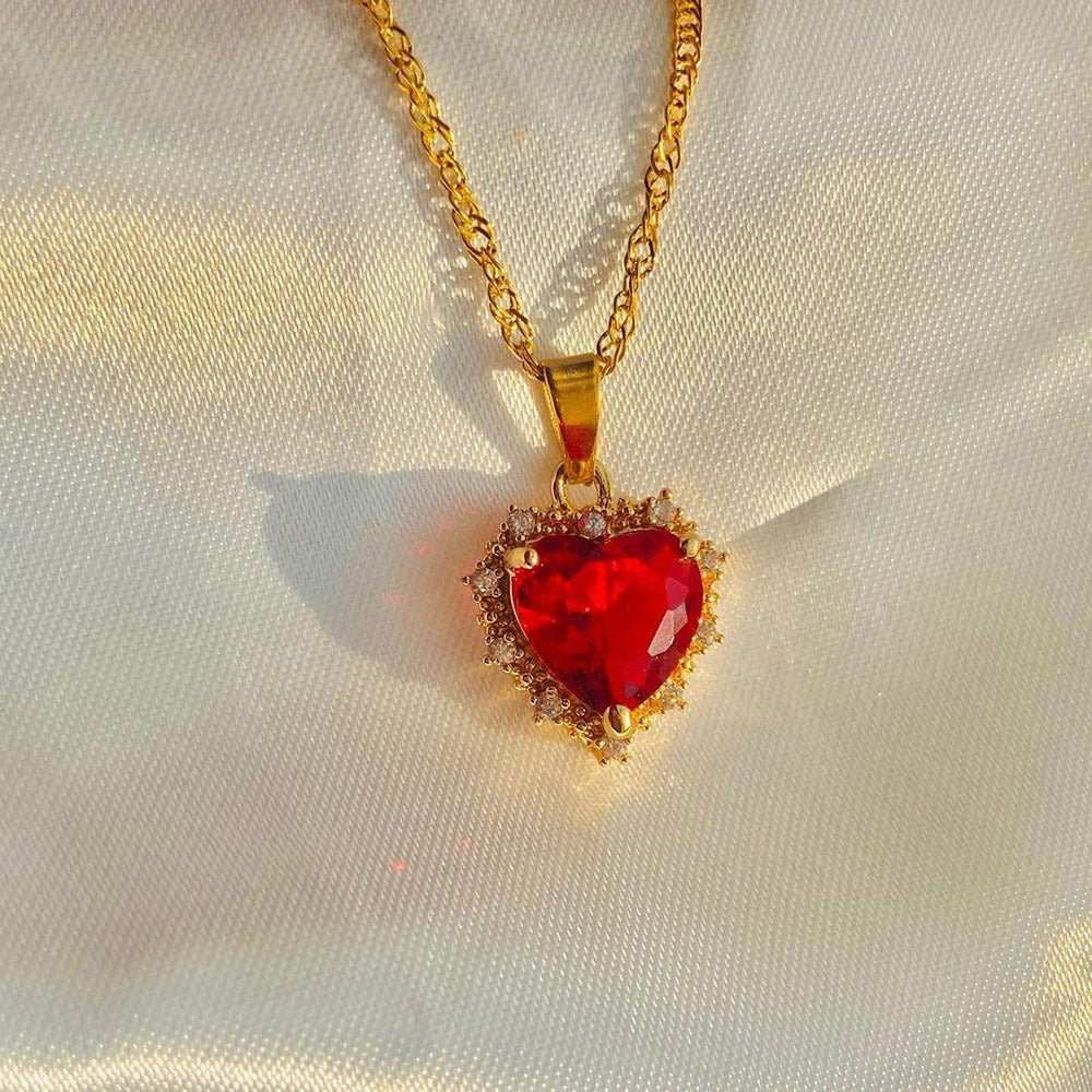 Colorful Rhinestones Heart - shped Necklace Love Gold Clavicle Chain Ins Personalized Jewelry For Women Valentine's Day - AMIR BAGS INDIA PRIVATE LIMITED