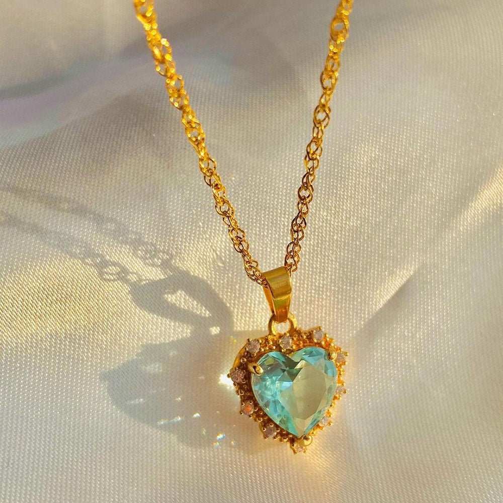 Colorful Rhinestones Heart - shped Necklace Love Gold Clavicle Chain Ins Personalized Jewelry For Women Valentine's Day - AMIR BAGS INDIA PRIVATE LIMITED