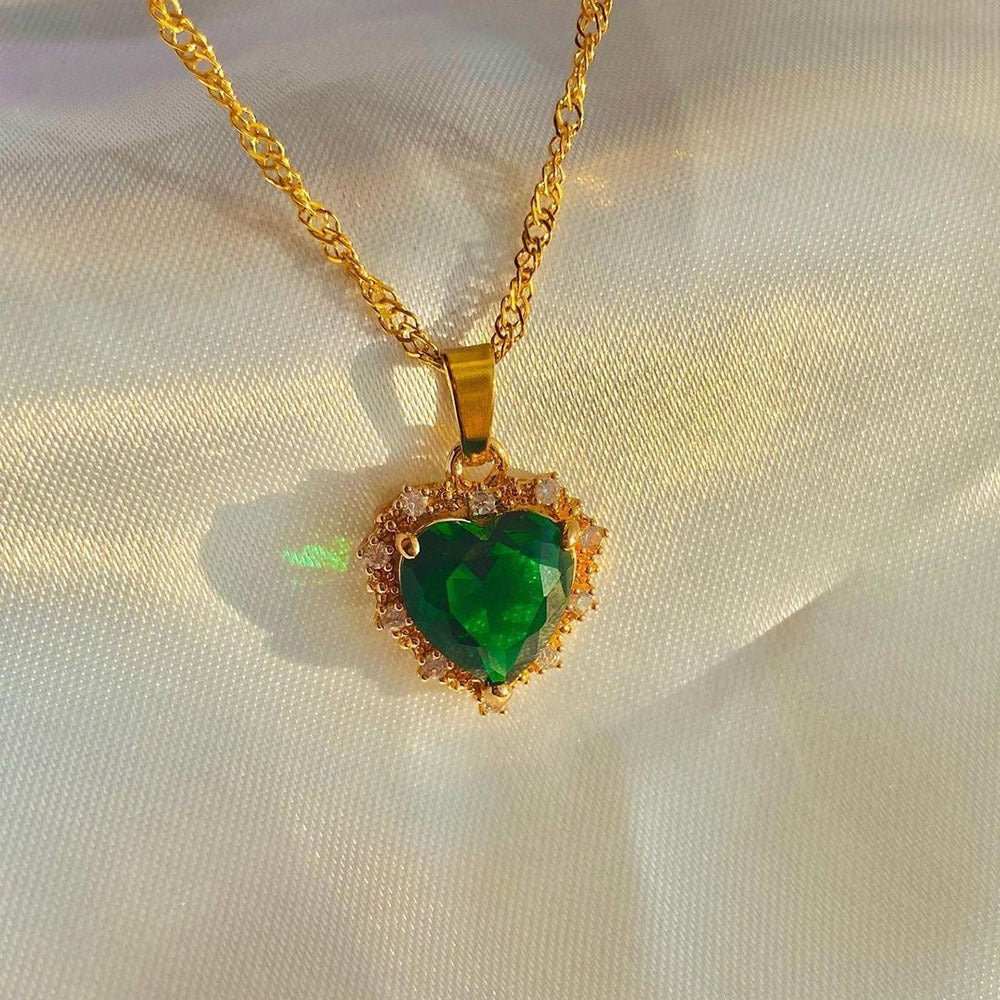 Colorful Rhinestones Heart - shped Necklace Love Gold Clavicle Chain Ins Personalized Jewelry For Women Valentine's Day - AMIR BAGS INDIA PRIVATE LIMITED
