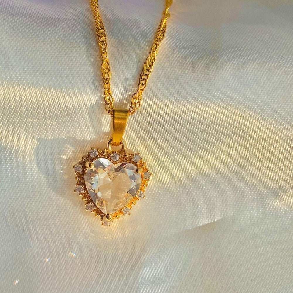 Colorful Rhinestones Heart - shped Necklace Love Gold Clavicle Chain Ins Personalized Jewelry For Women Valentine's Day - AMIR BAGS INDIA PRIVATE LIMITED
