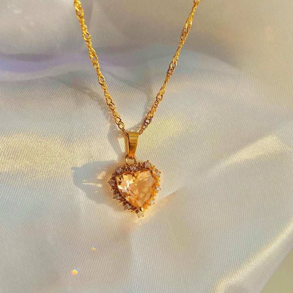 Colorful Rhinestones Heart - shped Necklace Love Gold Clavicle Chain Ins Personalized Jewelry For Women Valentine's Day - AMIR BAGS INDIA PRIVATE LIMITED