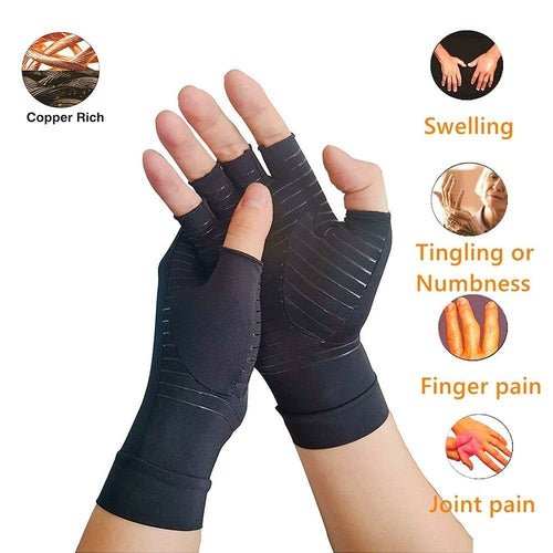 Compression Arthritis Glove Unisex Joint Pain Relief Half Finger Brace - AMIR BAGS INDIA PRIVATE LIMITED