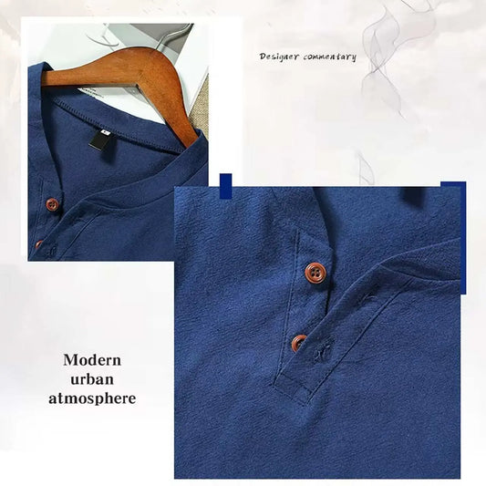 Cotton Linen Men's Long Sleeve V - neck Casual Beach Linen Shirt Fashion Leisure Men's Clothing Casual And Breathable Shirt - AMIR BAGS INDIA PRIVATE LIMITED