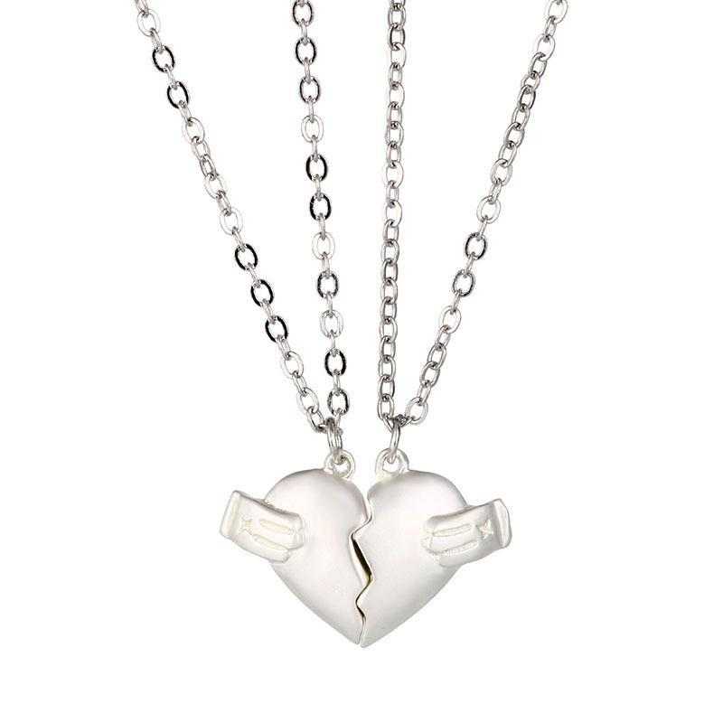 Creative Magnet Love Necklace 2pcs Heart - broken Shape Necklace Men And Women Personalized Jewelry For Valentine's Day - AMIR BAGS INDIA PRIVATE LIMITED