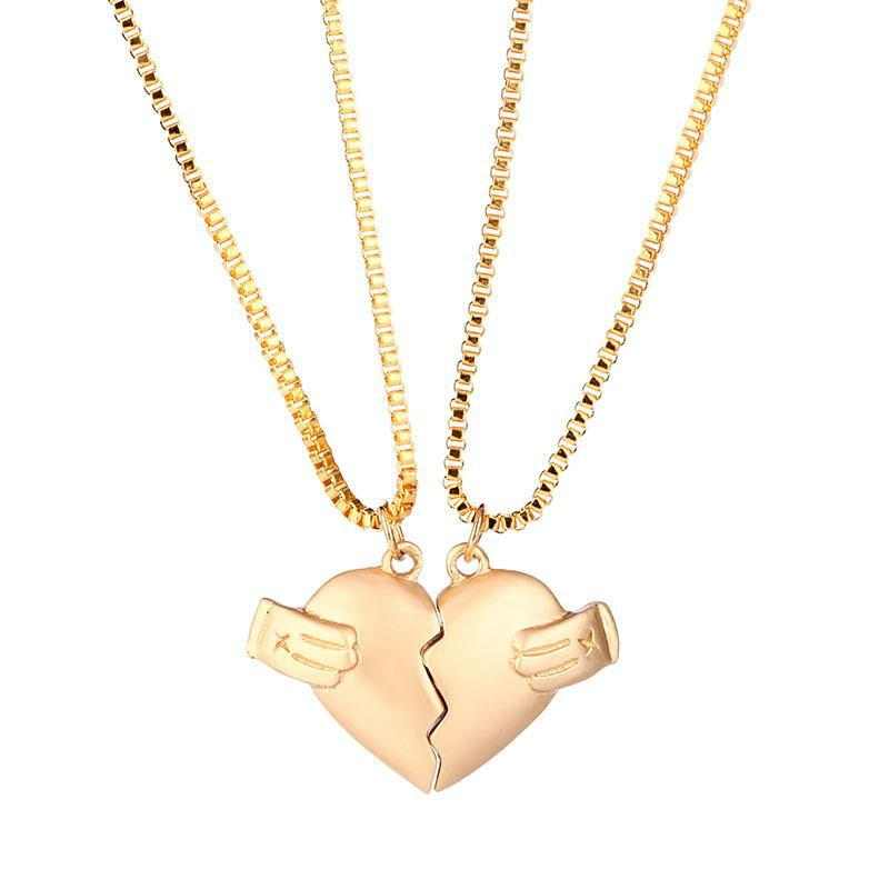 Creative Magnet Love Necklace 2pcs Heart - broken Shape Necklace Men And Women Personalized Jewelry For Valentine's Day - AMIR BAGS INDIA PRIVATE LIMITED