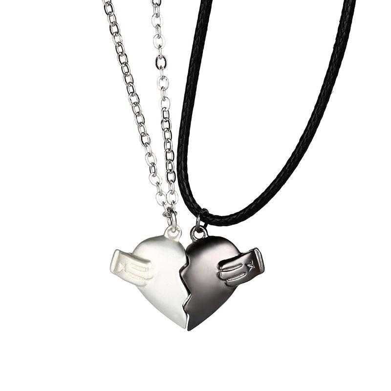 Creative Magnet Love Necklace 2pcs Heart - broken Shape Necklace Men And Women Personalized Jewelry For Valentine's Day - AMIR BAGS INDIA PRIVATE LIMITED