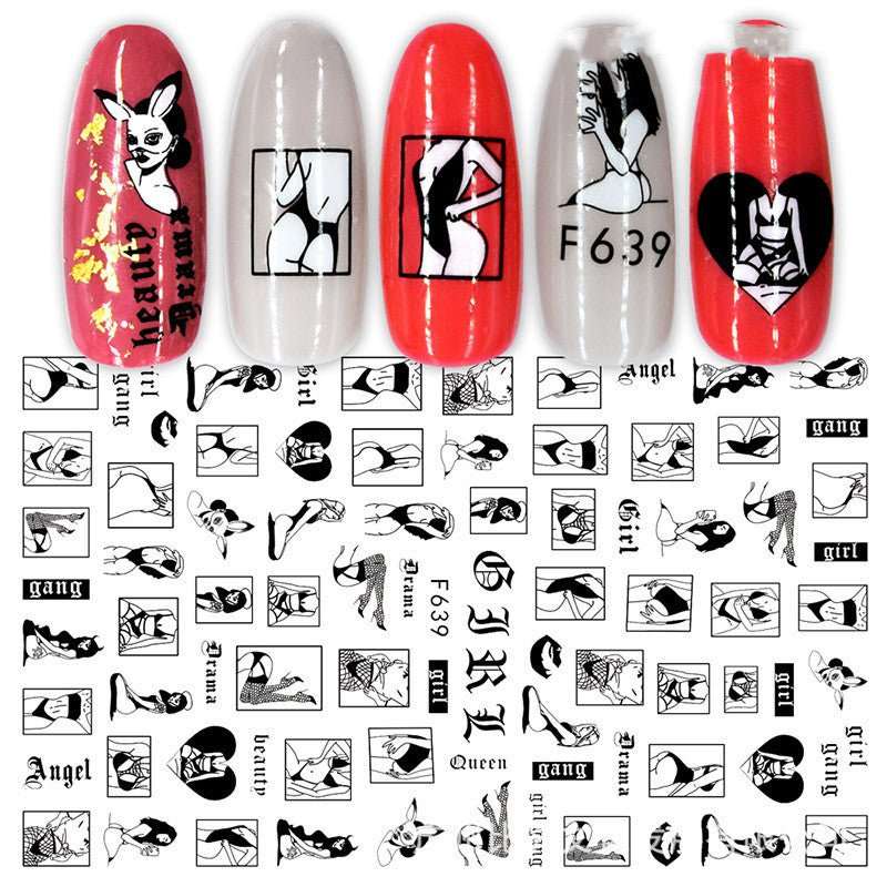 Cross - Border Nail Stickers New Japanese European And American 3D Hot Stamping Full Stickers Black And White Rose Heart - Shaped Ink Nail Decals - AMIR BAGS INDIA PRIVATE LIMITED