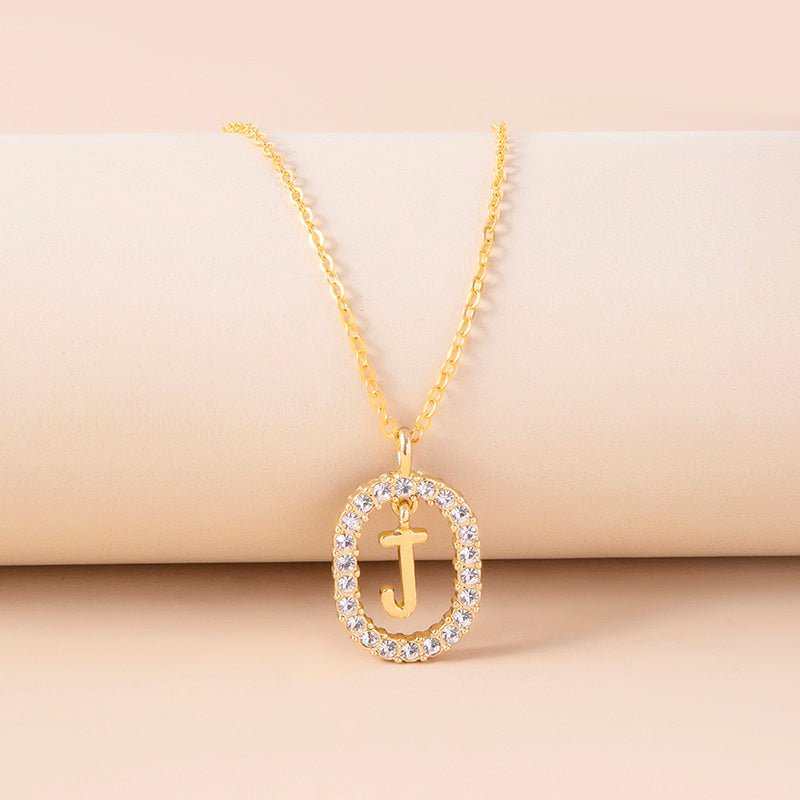 Crystal Letter Necklace Gold Name Initial Alphabet Oval Pendant Necklaces For Women - AMIR BAGS INDIA PRIVATE LIMITED