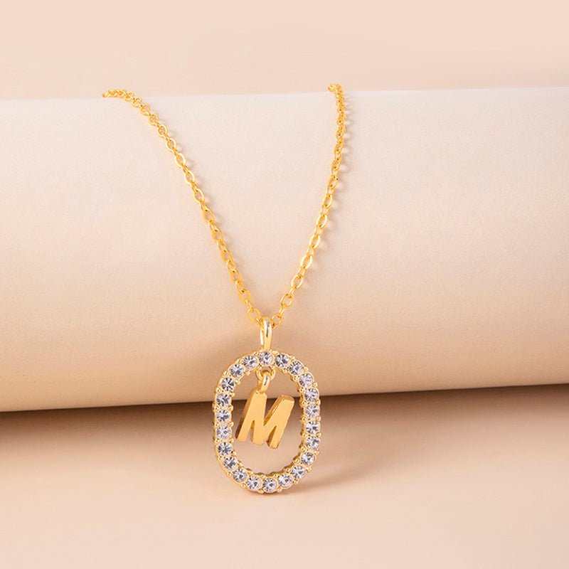Crystal Letter Necklace Gold Name Initial Alphabet Oval Pendant Necklaces For Women - AMIR BAGS INDIA PRIVATE LIMITED