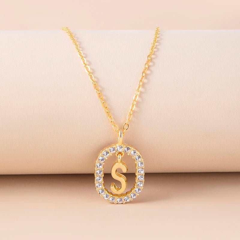 Crystal Letter Necklace Gold Name Initial Alphabet Oval Pendant Necklaces For Women - AMIR BAGS INDIA PRIVATE LIMITED