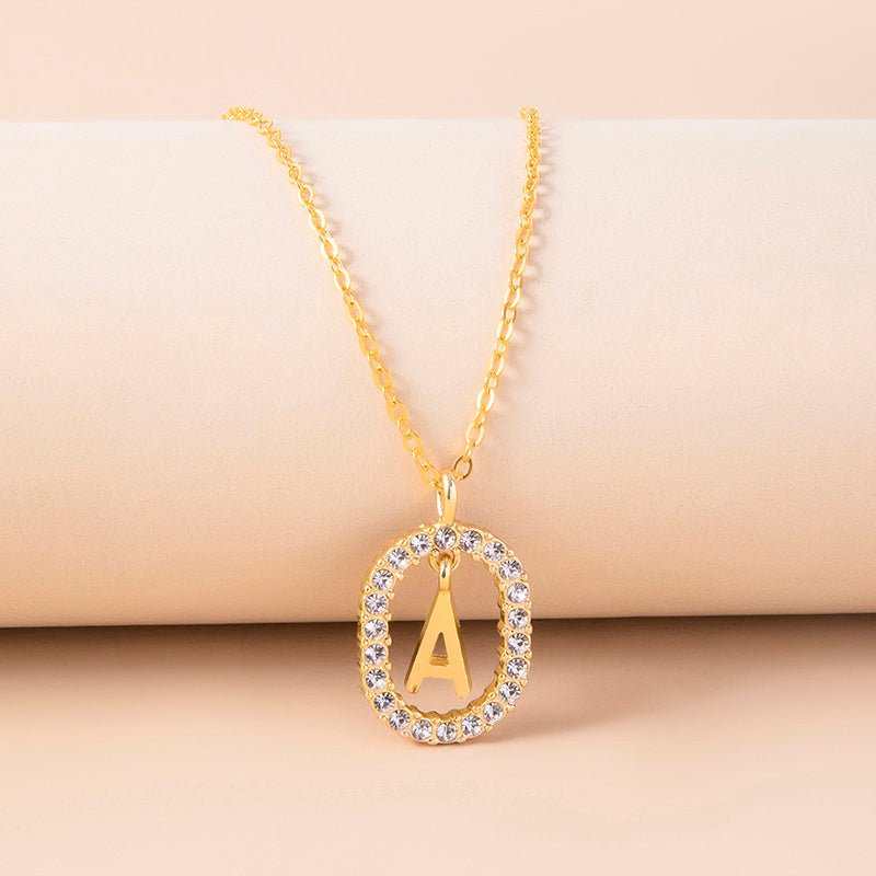Crystal Letter Necklace Gold Name Initial Alphabet Oval Pendant Necklaces For Women - AMIR BAGS INDIA PRIVATE LIMITED