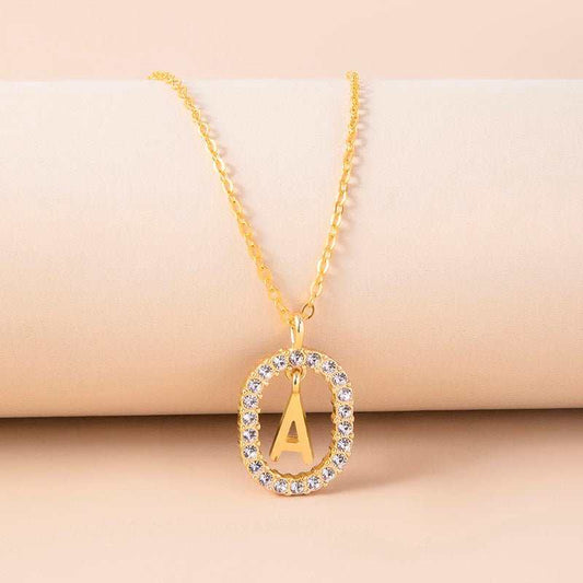Crystal Letter Necklace Gold Name Initial Alphabet Oval Pendant Necklaces For Women - AMIR BAGS INDIA PRIVATE LIMITED