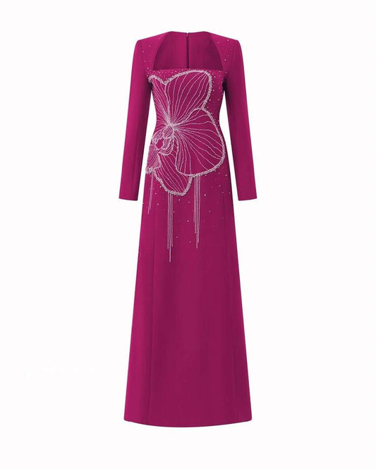 Customized Jersey Beading Draped Cocktail Party A - Line Square Collar Bespoke Occasion Gown Long Dresses - AMIR BAGS INDIA PRIVATE LIMITED