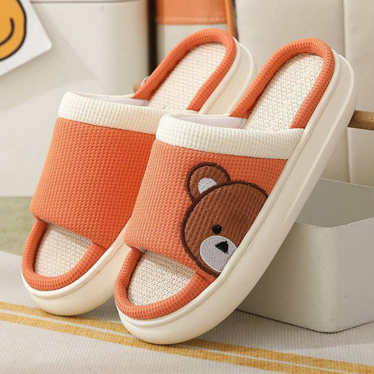Cute Cartoon Bear Linen Slippers For Women Indoor Non - slip Sweat - absorbent Breathable Slip On Floor Bedroom Slipper House Shoes - AMIR BAGS INDIA PRIVATE LIMITED