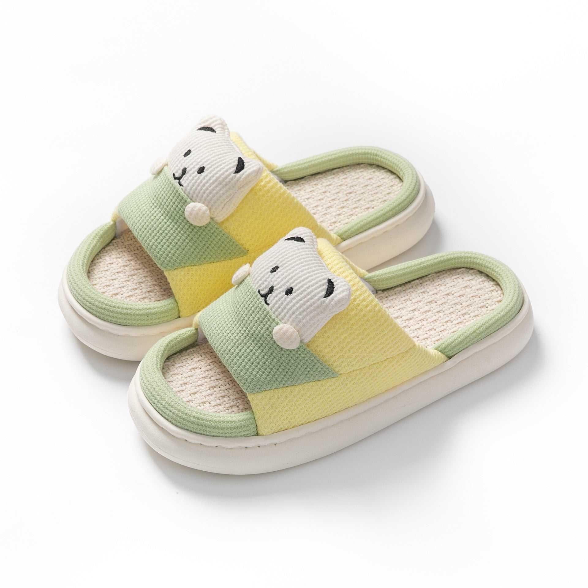 Cute Cartoon Bear Slippers Spring And Autumn Fashion Thick - soled Mute Linen Slipper Women's House Shoes - AMIR BAGS INDIA PRIVATE LIMITED