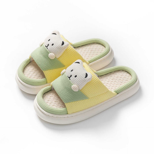 Cute Cartoon Bear Slippers Spring And Autumn Fashion Thick - soled Mute Linen Slipper Women's House Shoes - AMIR BAGS INDIA PRIVATE LIMITED