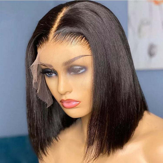 13x4 lace frontal bob straight wig in black human hair with natural hairline